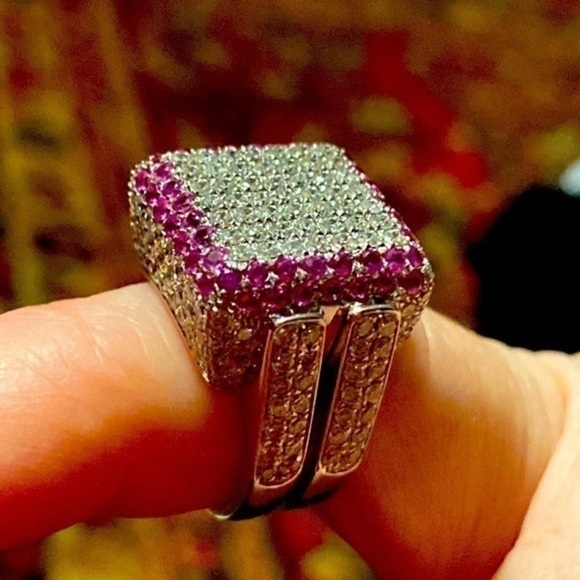 Magnificent 18kt white-Gold -Italian Gold With Diamonds and Pink Sapphire NEW - Picture 6 of 14